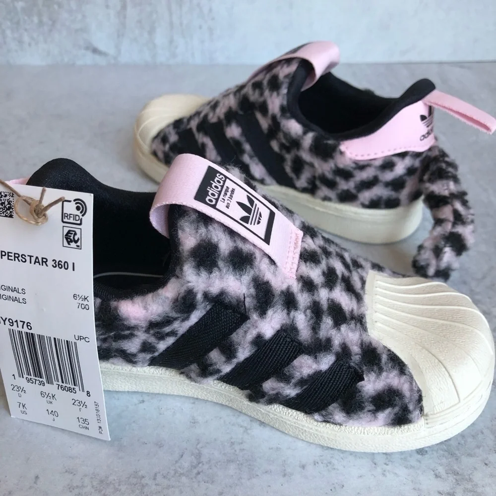 Adidas Originals Superstar 360 Kids Sneakers Fuzzy Leopard Tail Pink Black